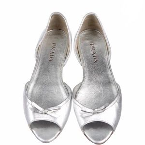 PRADA Silver Peep Toe Ballet Flat